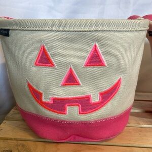 2Lands End canvas Halloween bags buckets w/reflective face Pink & Natural Canvas